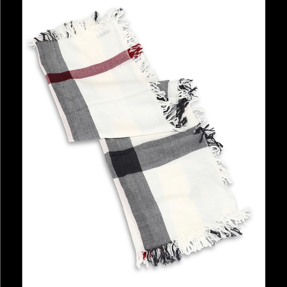Burberry Large Ivory Check Fine Merino Wool Scarf Wrap - Picture 4 of 16